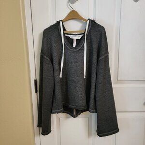 XHILARATION Sleepwear Women's Gray Cropped Hooded Sweatshirt SIZE: MEDIUM